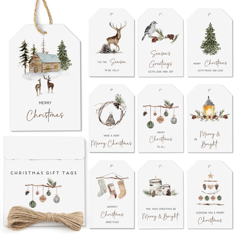 AUDREE Christmas Gift Tags Stickers and String (Woodland Christmas Gift Tags) - Image 1